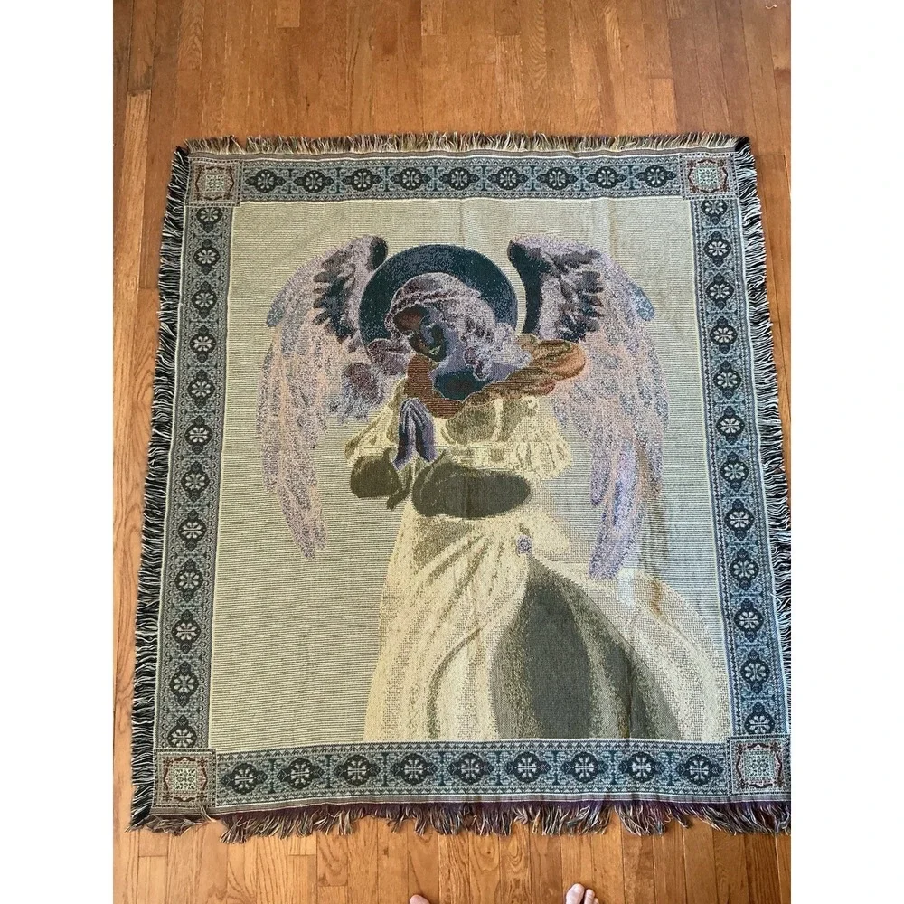 Guardian Angel Praying Tapestry Throw Blanket Approx 50